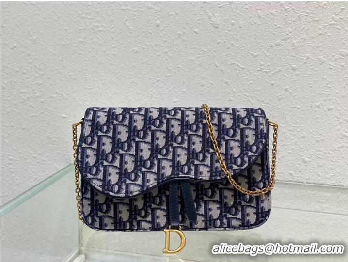 Famous Brand DIOR SADDLE POUCH WITH CHAIN Blue Dior Oblique Jacquard S5907CT