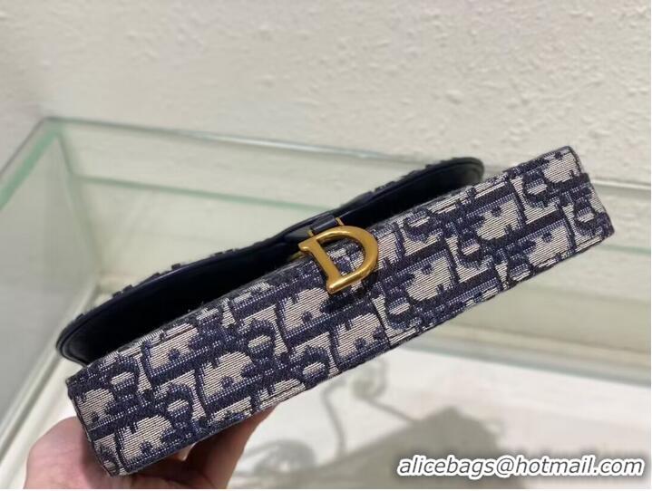 Famous Brand DIOR SADDLE POUCH WITH CHAIN Blue Dior Oblique Jacquard S5907CT