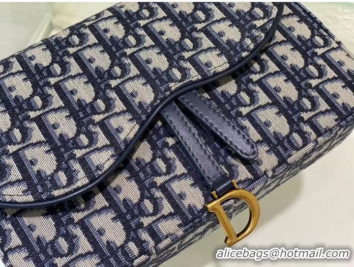 Famous Brand DIOR SADDLE POUCH WITH CHAIN Blue Dior Oblique Jacquard S5907CT