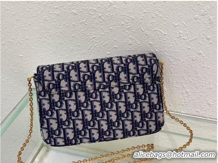 Famous Brand DIOR SADDLE POUCH WITH CHAIN Blue Dior Oblique Jacquard S5907CT