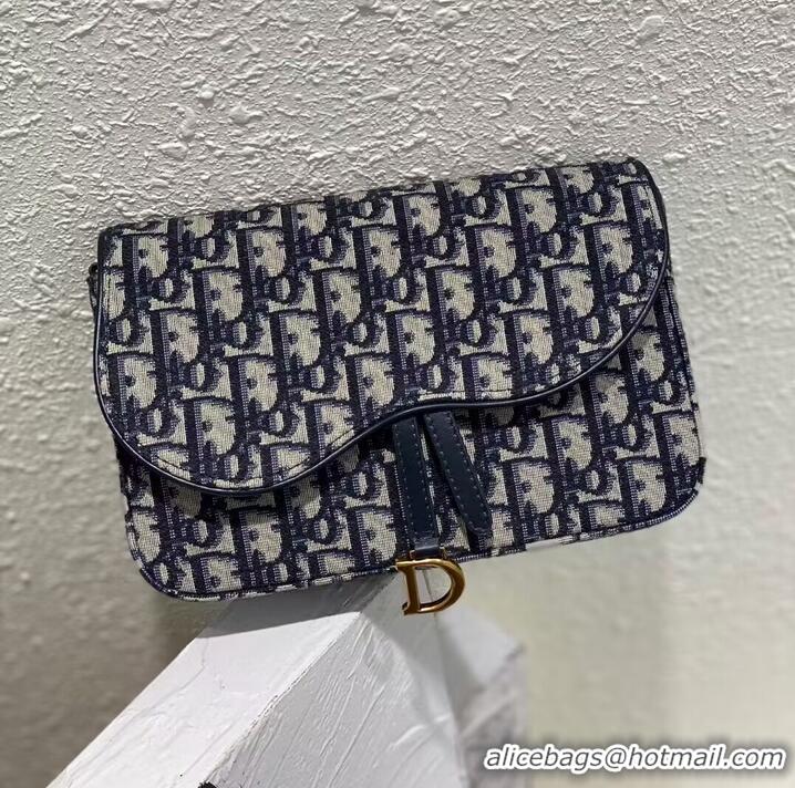 Famous Brand DIOR SADDLE POUCH WITH CHAIN Blue Dior Oblique Jacquard S5907CT