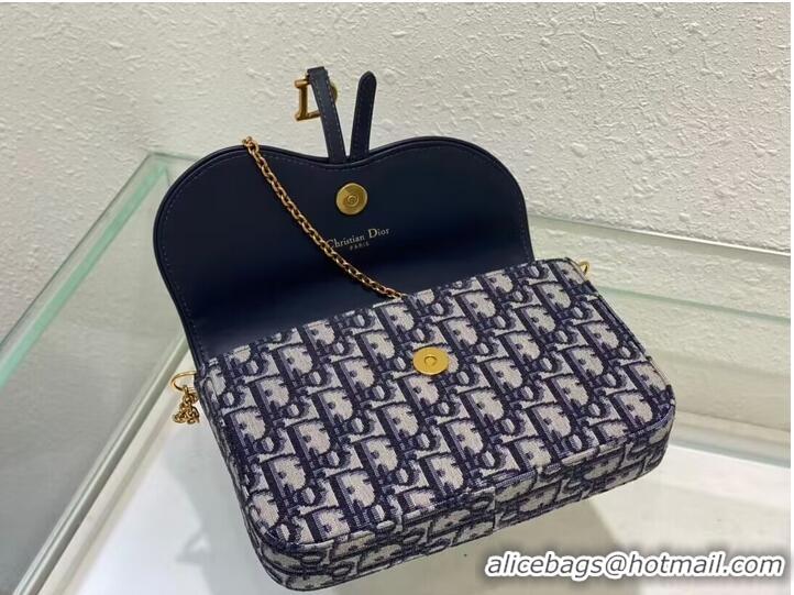 Famous Brand DIOR SADDLE POUCH WITH CHAIN Blue Dior Oblique Jacquard S5907CT