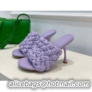 Unique Style Bottega Veneta Dot Wave Intrecciato Leather High Heel Slide Sandals 9.5cm Purple 032021