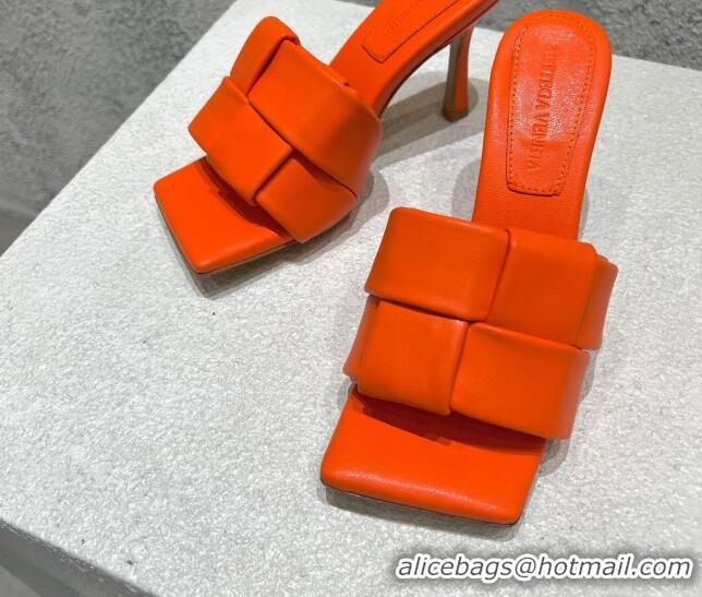 Pretty Style Bottega Veneta Patch High Heel Slide Sandals in Intrecciato Leather 9.5cm Orange 032022