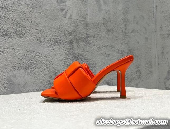 Pretty Style Bottega Veneta Patch High Heel Slide Sandals in Intrecciato Leather 9.5cm Orange 032022