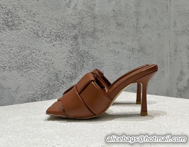 Top Grade Bottega Veneta Patch High Heel Slide Sandals in Intrecciato Leather 9.5cm Brown 032023