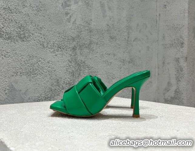 Best Price Bottega Veneta Patch High Heel Slide Sandals in Intrecciato Leather 9.5cm Green 032024