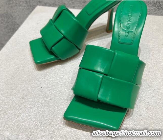 Best Price Bottega Veneta Patch High Heel Slide Sandals in Intrecciato Leather 9.5cm Green 032024