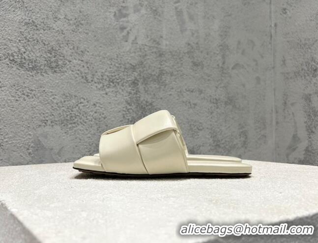 Good Looking Bottega Veneta Patch Flat Slide Sandals in Intrecciato Leather White 032031