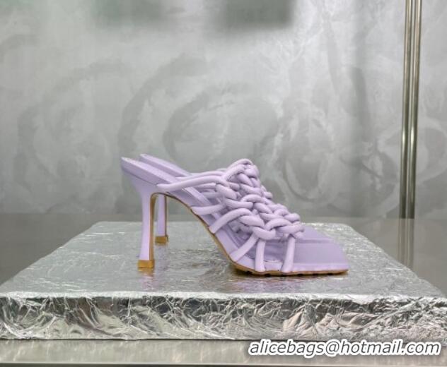 Purchase Bottega Veneta Stretch Twist Tubular Lambskin Heel Slide Sandals 9cm Light Purple 403050