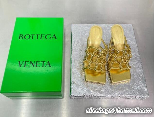 Charming Bottega Veneta Stretch Twist Tubular Laminated Leather Heel Slide Sandals 9cm Gold 403053