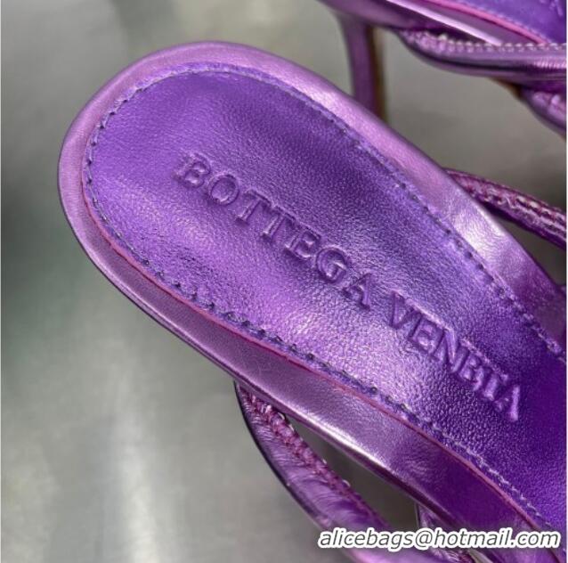 Most Popular Bottega Veneta Stretch Twist Tubular Laminated Leather Heel Slide Sandals 9cm Purple 403054