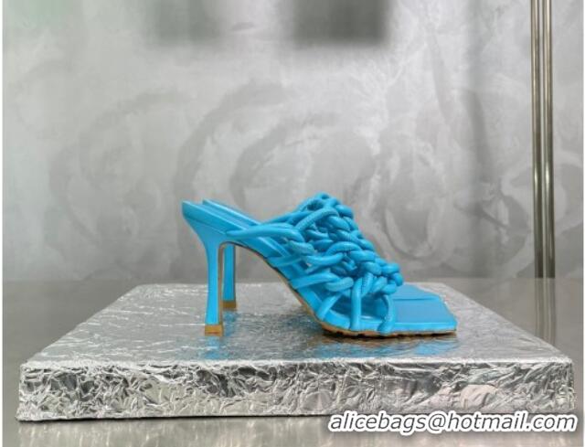 Trendy Design Bottega Veneta Stretch Twist Tubular Lambskin Heel Slide Sandals 9cm Pool Blue 403057