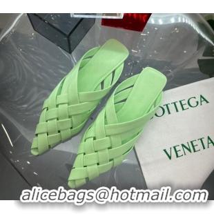 Charming Bottega Veneta Alfie Slipper Flat Mules in Intreccio Leather Light Green 524056