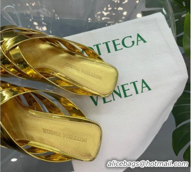 Unique Discount Bottega Veneta Alfie Slipper Flat Mules in Intreccio Leather Gold 0524057