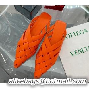 Perfect Bottega Veneta Alfie Slipper Flat Mules in Intreccio Leather Orange 524058