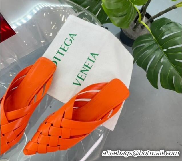 Perfect Bottega Veneta Alfie Slipper Flat Mules in Intreccio Leather Orange 524058