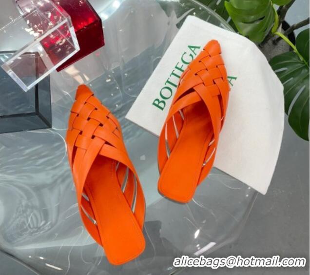 Perfect Bottega Veneta Alfie Slipper Flat Mules in Intreccio Leather Orange 524058