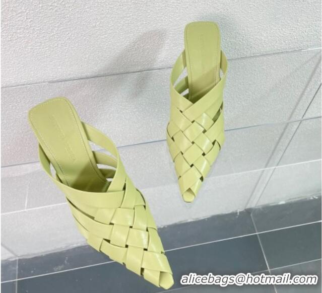 Good Quality Bottega Veneta Alfie Heel Mules 10cm in Intreccio Leather Light Yellow 524066