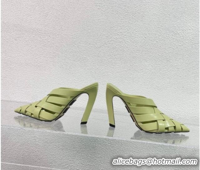 Good Quality Bottega Veneta Alfie Heel Mules 10cm in Intreccio Leather Light Yellow 524066