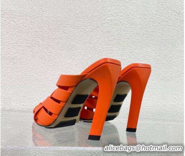 Good Looking Bottega Veneta Alfie Heel Mules 10cm in Intreccio Leather Orange 524072