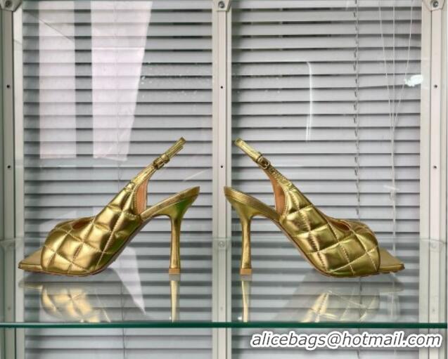 Luxurious Bottega Veneta Padded Heel Slingback Sandal 9cm Gold 524082