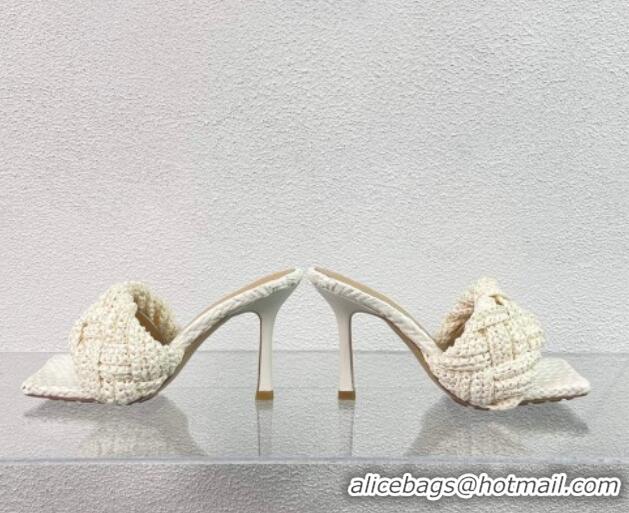 Buy Discount Bottega Veneta Lido Heel Slide Sandals in Intrecciato Raffia 9cm White 524094