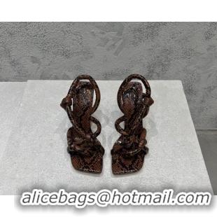 Feminine Bottega Veneta Jimbo Slingback Sandals 10.5cm in Python Print Leather 619041 Brown