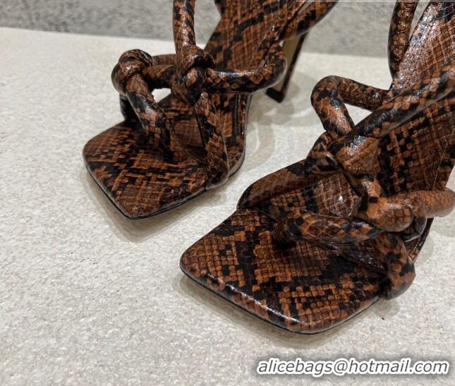 Feminine Bottega Veneta Jimbo Slingback Sandals 10.5cm in Python Print Leather 619041 Brown