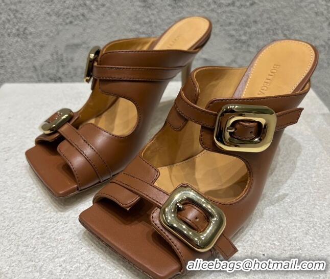 Good Product Bottega Veneta Stretch Buckle Leather Heel Mule Sandal 9.5cm Brown 619033