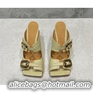 Lower Price Bottega Veneta Stretch Buckle Leather Heel Mule Sandal 9.5cm Light Yellow 619034