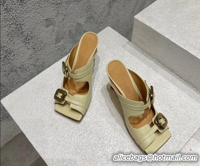 Lower Price Bottega Veneta Stretch Buckle Leather Heel Mule Sandal 9.5cm Light Yellow 619034