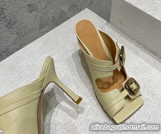 Lower Price Bottega Veneta Stretch Buckle Leather Heel Mule Sandal 9.5cm Light Yellow 619034