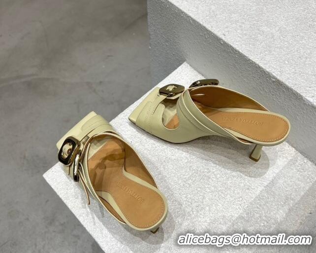 Lower Price Bottega Veneta Stretch Buckle Leather Heel Mule Sandal 9.5cm Light Yellow 619034