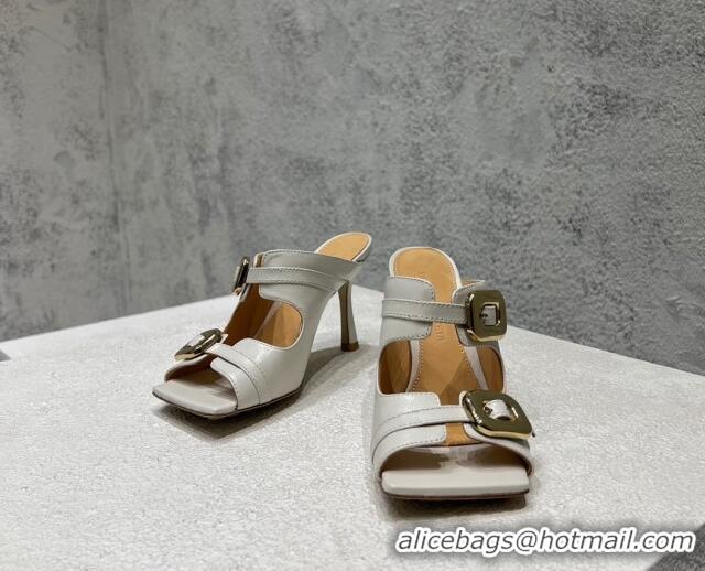 Trendy Design Bottega Veneta Stretch Buckle Leather Heel Mule Sandal 9.5cm White 0619035