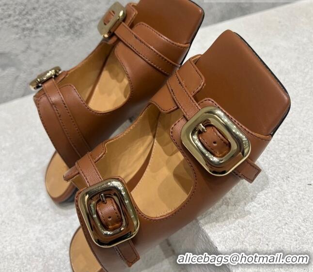 Discount Bottega Veneta Stretch Buckle Leather Flat Mule Sandal Brown 0619037