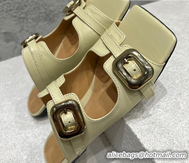 Well Crafted Bottega Veneta Stretch Buckle Leather Flat Mule Sandal Light Yellow 0619038