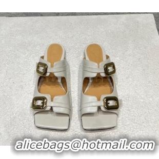 Unique Discount Bottega Veneta Stretch Buckle Leather Flat Mule Sandal White 619039