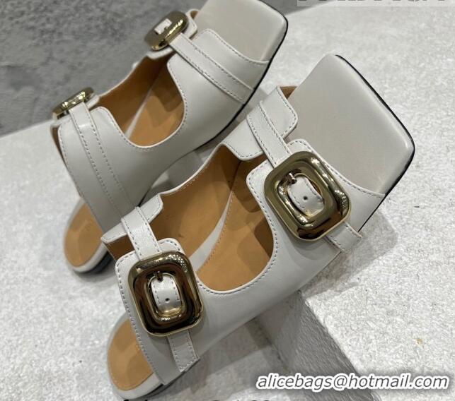 Unique Discount Bottega Veneta Stretch Buckle Leather Flat Mule Sandal White 619039