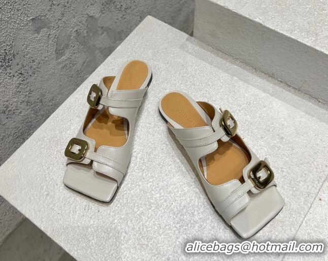 Unique Discount Bottega Veneta Stretch Buckle Leather Flat Mule Sandal White 619039