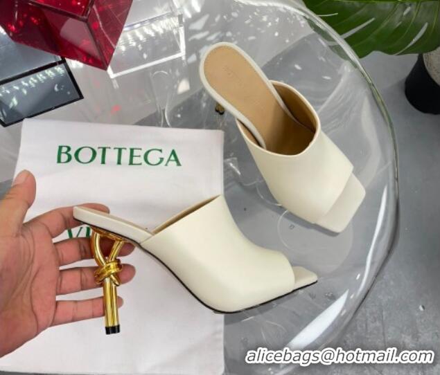 Buy Fashionable Bottega Veneta Knot Leather Heel Slide Sandals 9cm White 0619045