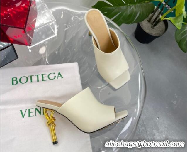 Buy Fashionable Bottega Veneta Knot Leather Heel Slide Sandals 9cm White 0619045