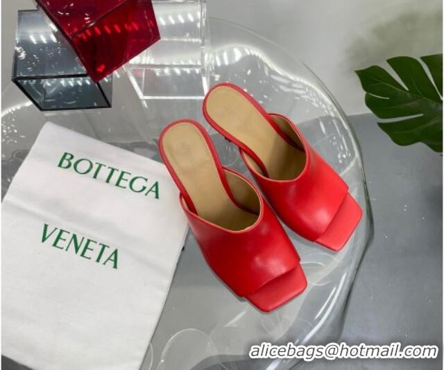 Lowest Cost Bottega Veneta Knot Leather Heel Slide Sandals 9cm Red 619048