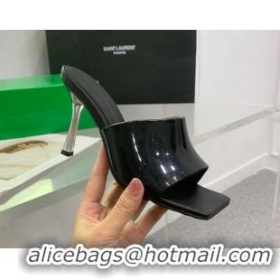 Good Quality Bottega Veneta Stretch Heel Slide Sandals 9cm in Patent Leather Black 619055