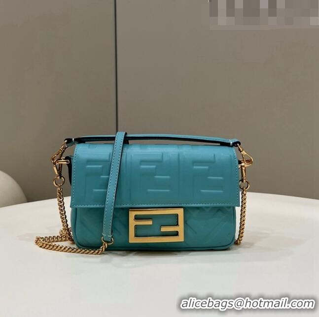 Buy Discount Fendi Baguette Mini Nappa Leather Bag 0191S Lake Blue 2023