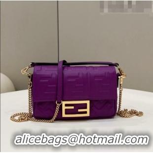 Hot Sell Cheap Fendi Baguette Mini Nappa Leather Bag 0191S Dark Purple 2023