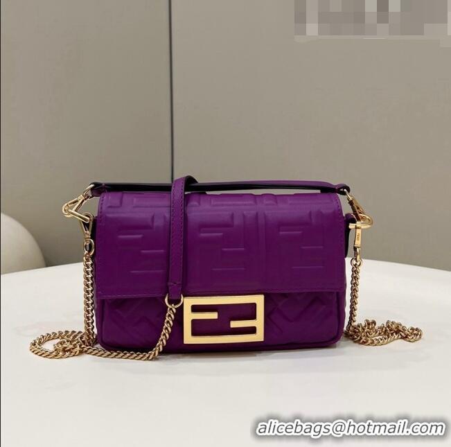 Hot Sell Cheap Fendi Baguette Mini Nappa Leather Bag 0191S Dark Purple 2023