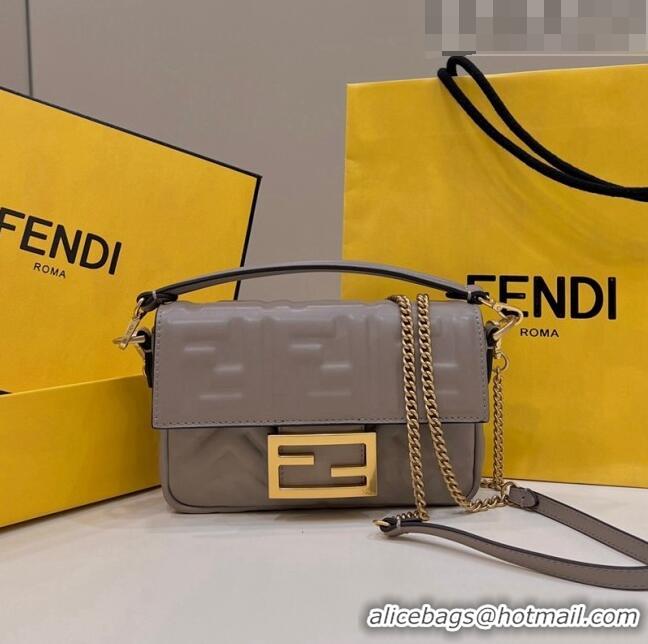 Inexpensive Fendi Baguette Mini Nappa Leather Bag 0135S Grey 2 2023