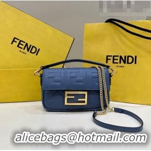 Famous Brand Fendi Baguette Mini Nappa Leather Bag 0135S Denim Blue 2023