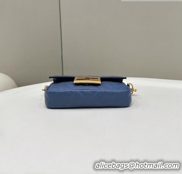 Famous Brand Fendi Baguette Mini Nappa Leather Bag 0135S Denim Blue 2023